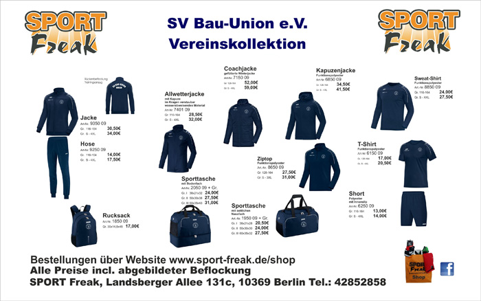 Vereinskollektion Bau Union Fussball Berlin Lichtenberg